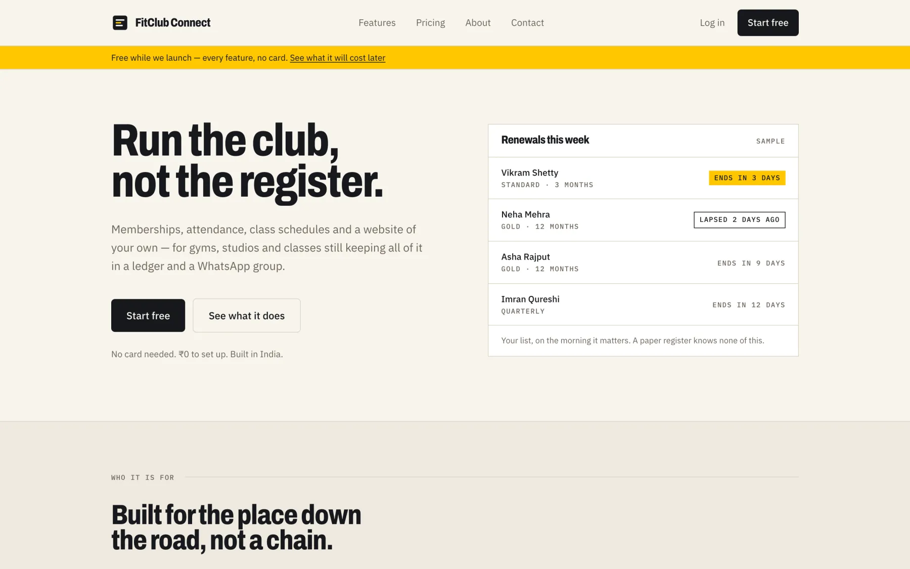 FitClub Connect home page on desktop